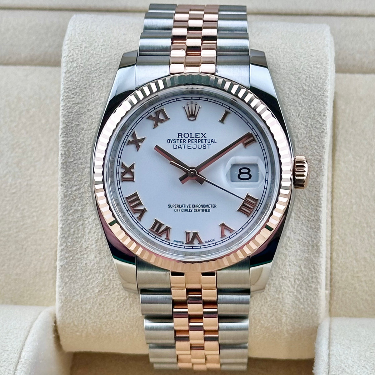 Rolex Datejust 36 White Roman Dial Two-Tone Rose Ref. 116231