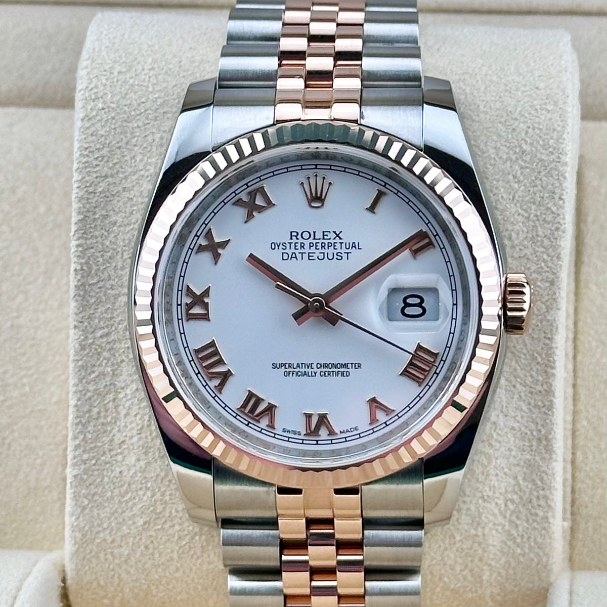 Rolex Datejust 36 White Roman Dial Two-Tone Rose Ref. 116231