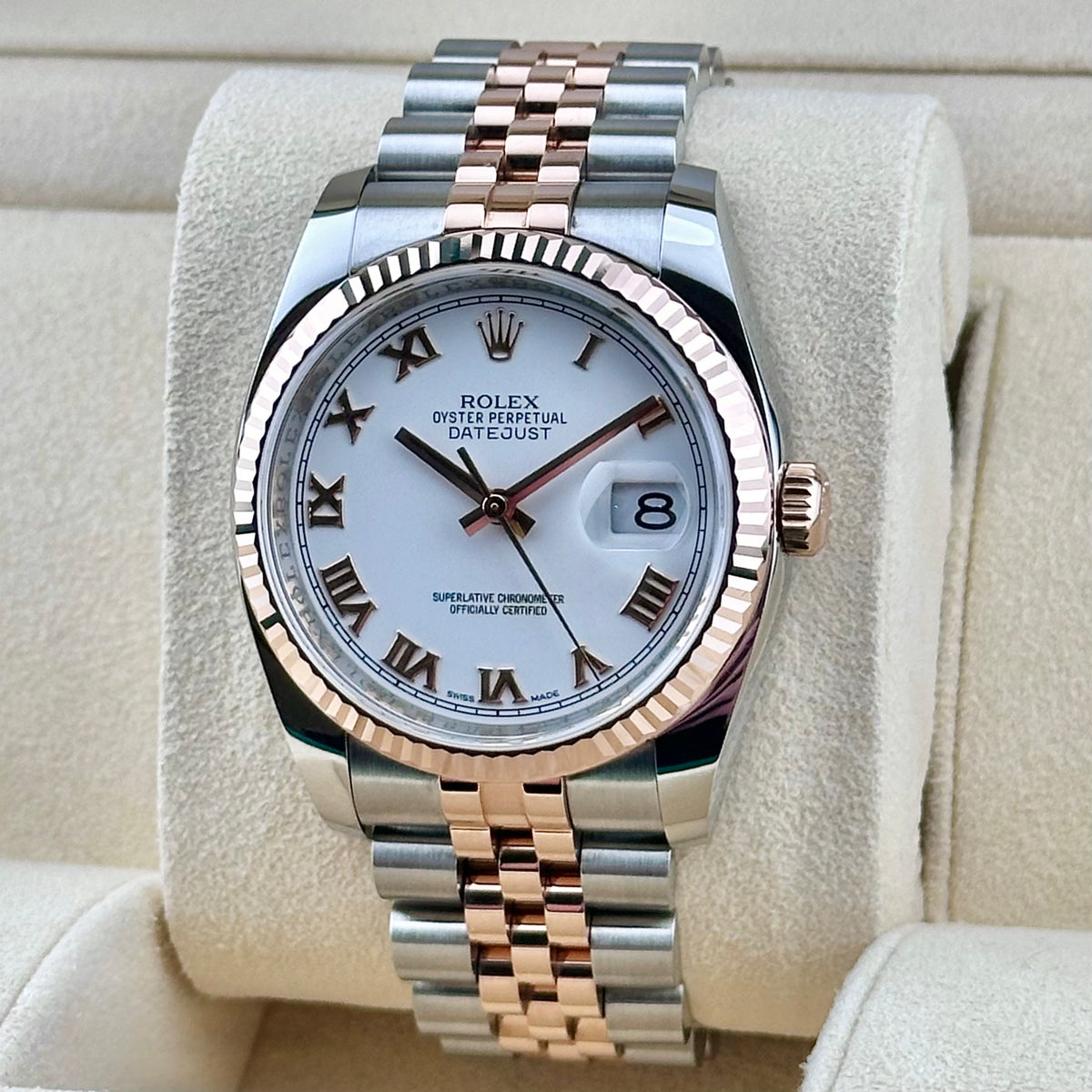 Rolex Datejust 36 White Roman Dial Two-Tone Rose Ref. 116231