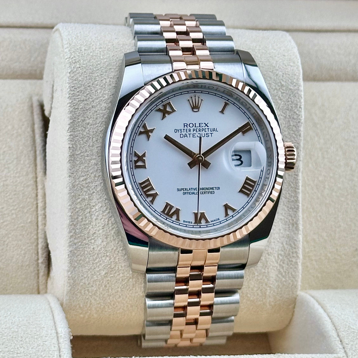 Rolex Datejust 36 White Roman Dial Two-Tone Rose Ref. 116231