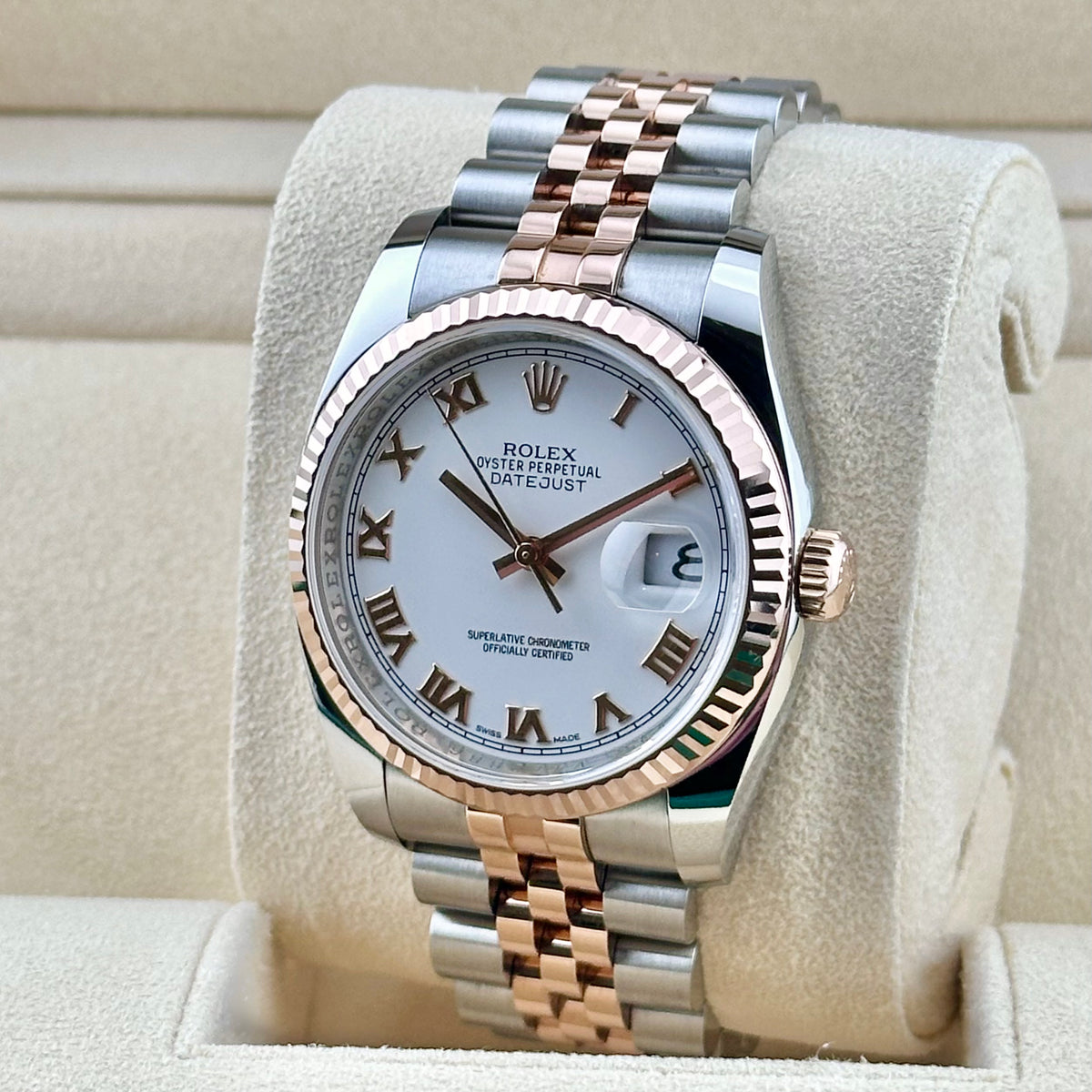 Rolex Datejust 36 White Roman Dial Two-Tone Rose Ref. 116231