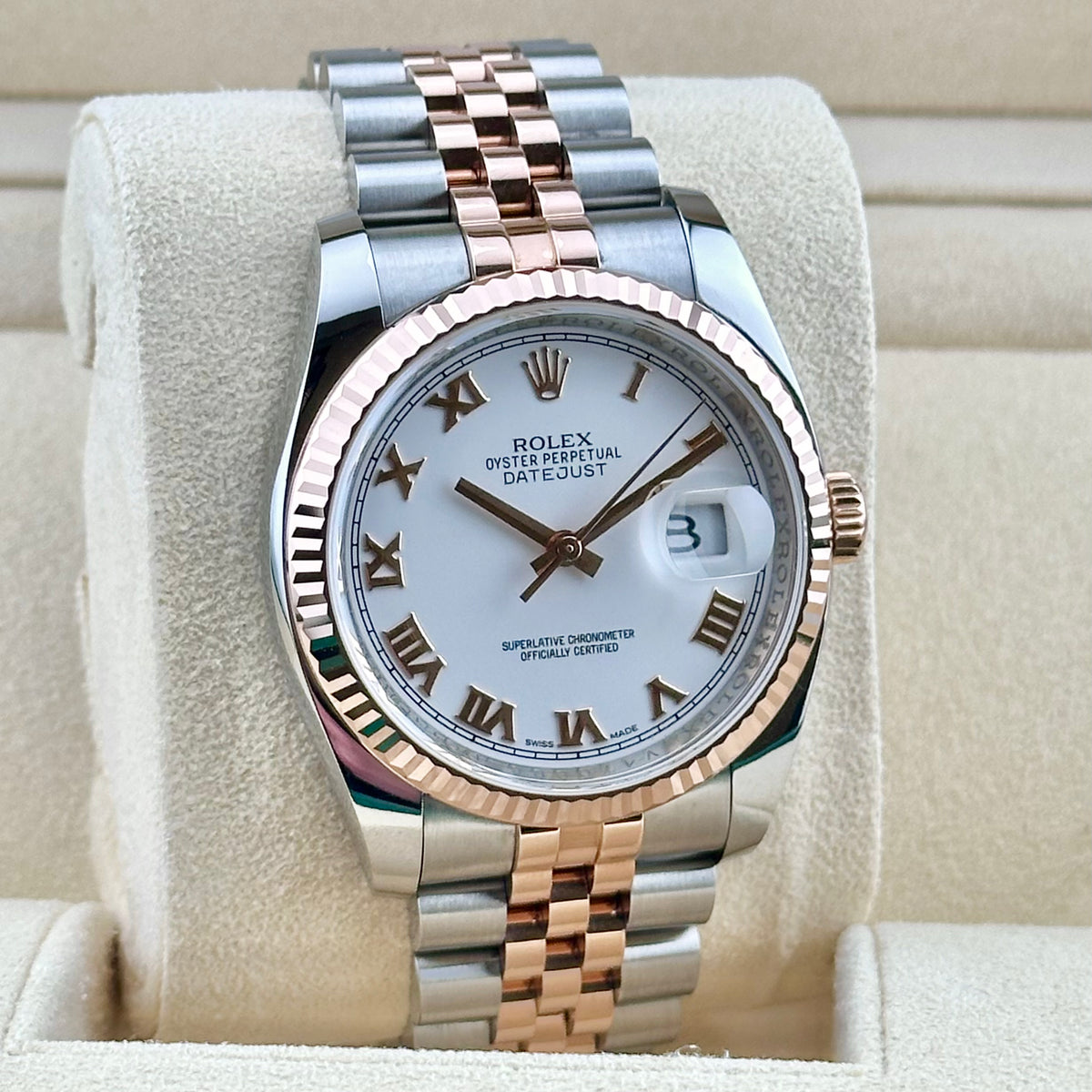 Rolex Datejust 36 White Roman Dial Two-Tone Rose Ref. 116231