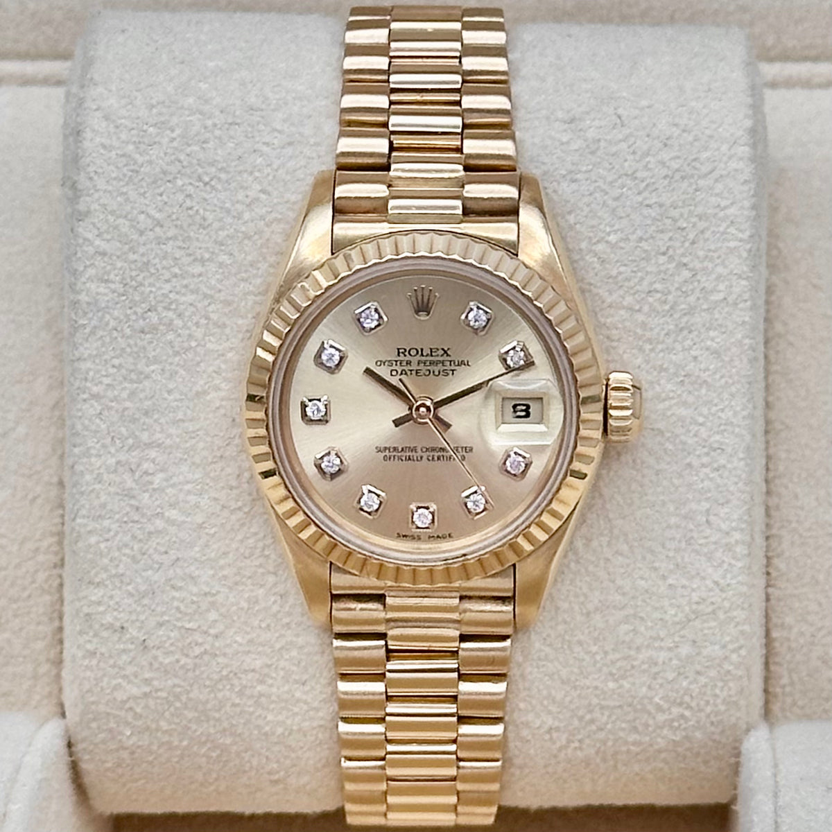 Rolex Lady-Datejust 26 Champagne Big Diamond Dial Ref. 69178 18k Yellow Gold President