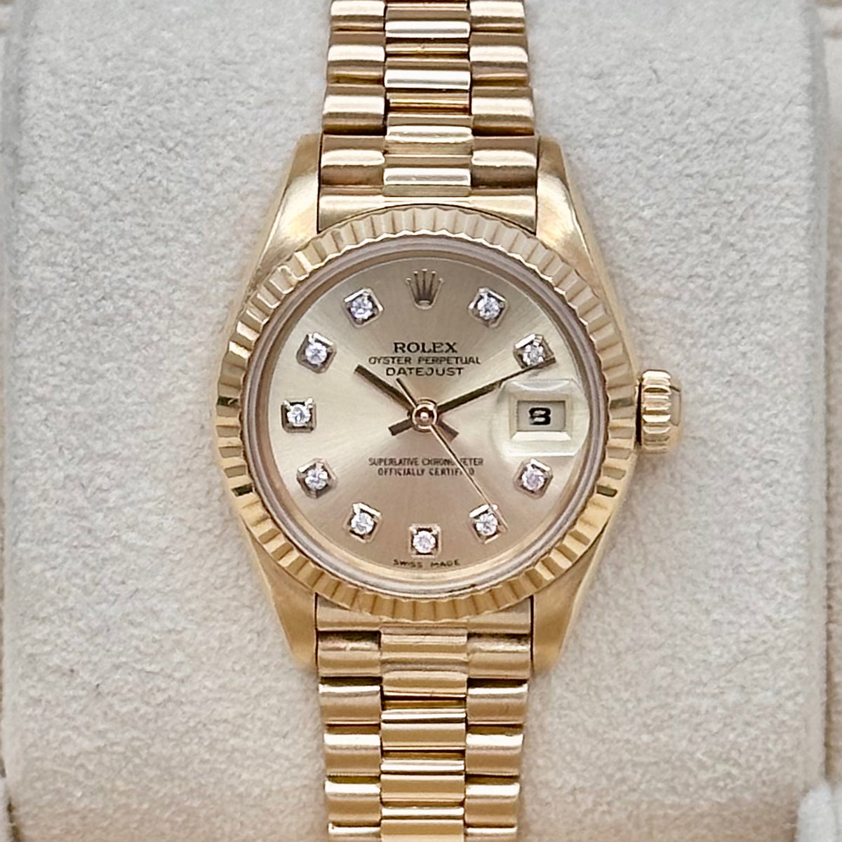 Rolex Lady-Datejust 26 Champagne Big Diamond Dial Ref. 69178 18k Yellow Gold President