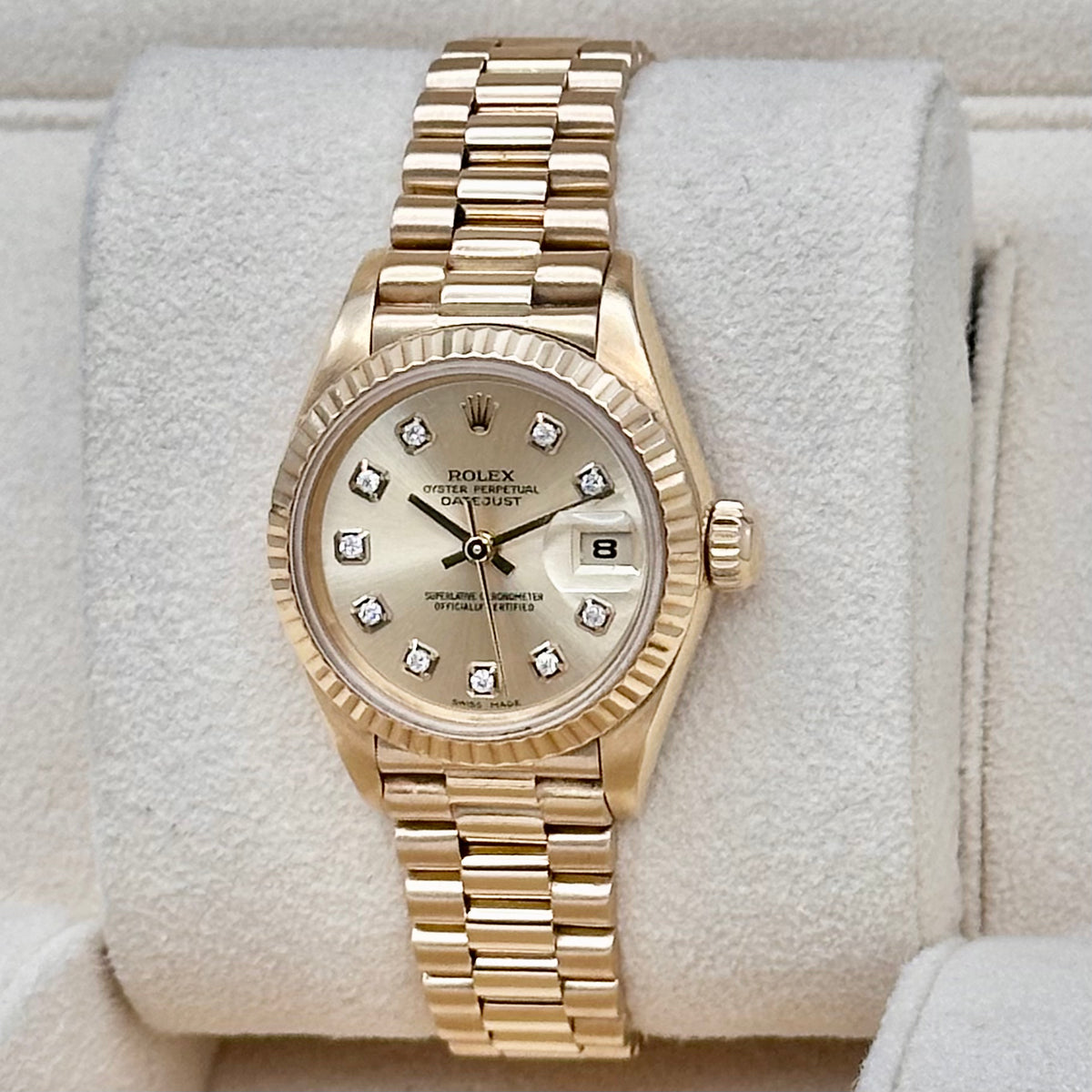Rolex Lady-Datejust 26 Champagne Big Diamond Dial Ref. 69178 18k Yellow Gold President