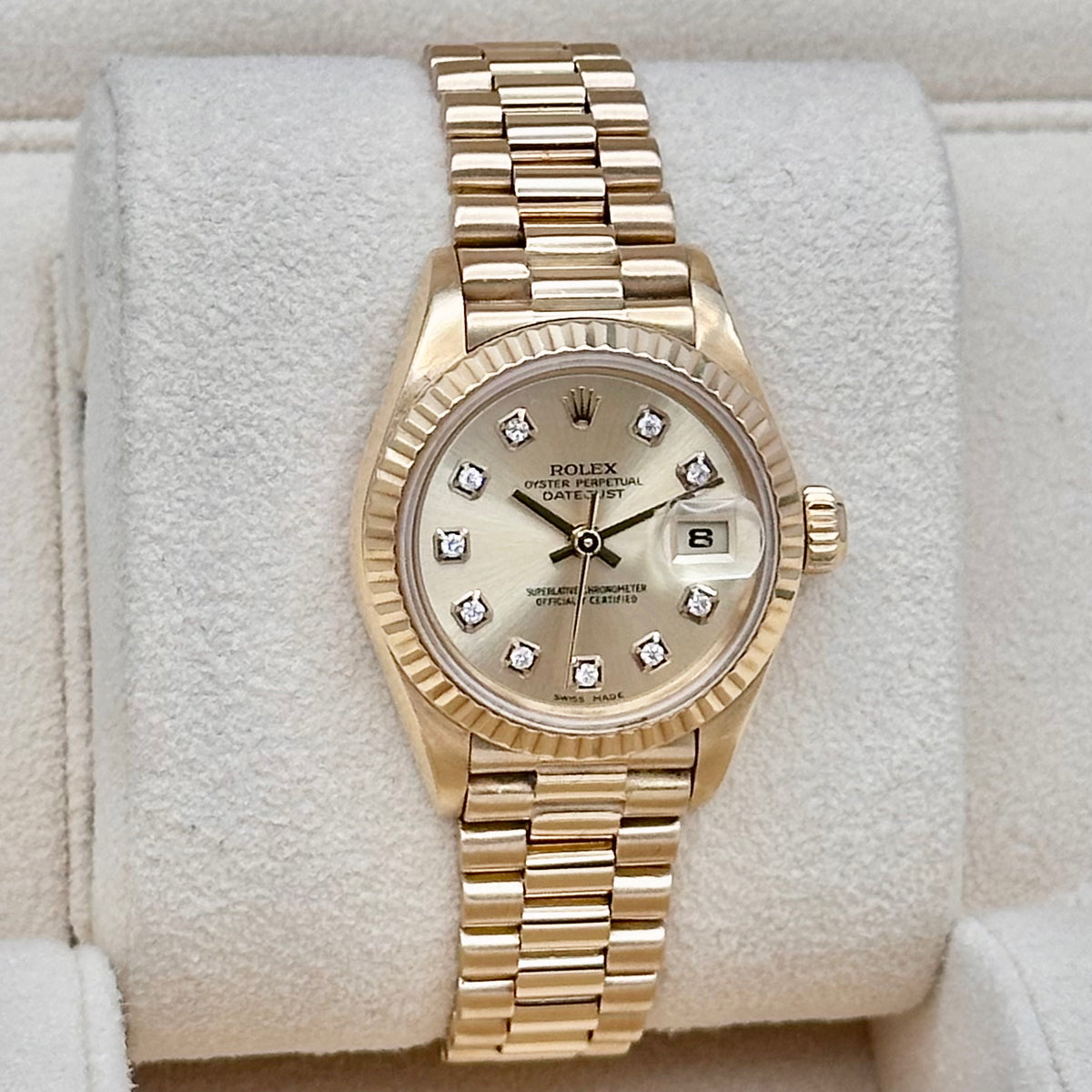 Rolex Lady-Datejust 26 Champagne Big Diamond Dial Ref. 69178 18k Yellow Gold President