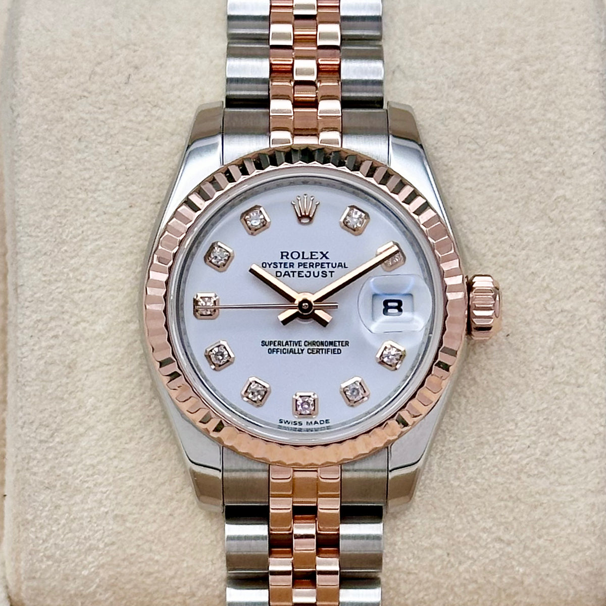 Rolex Lady-Datejust 26 White Big Diamond Dial, Fluted Bezel, Two-Tone Jubilee  Ref. 179171