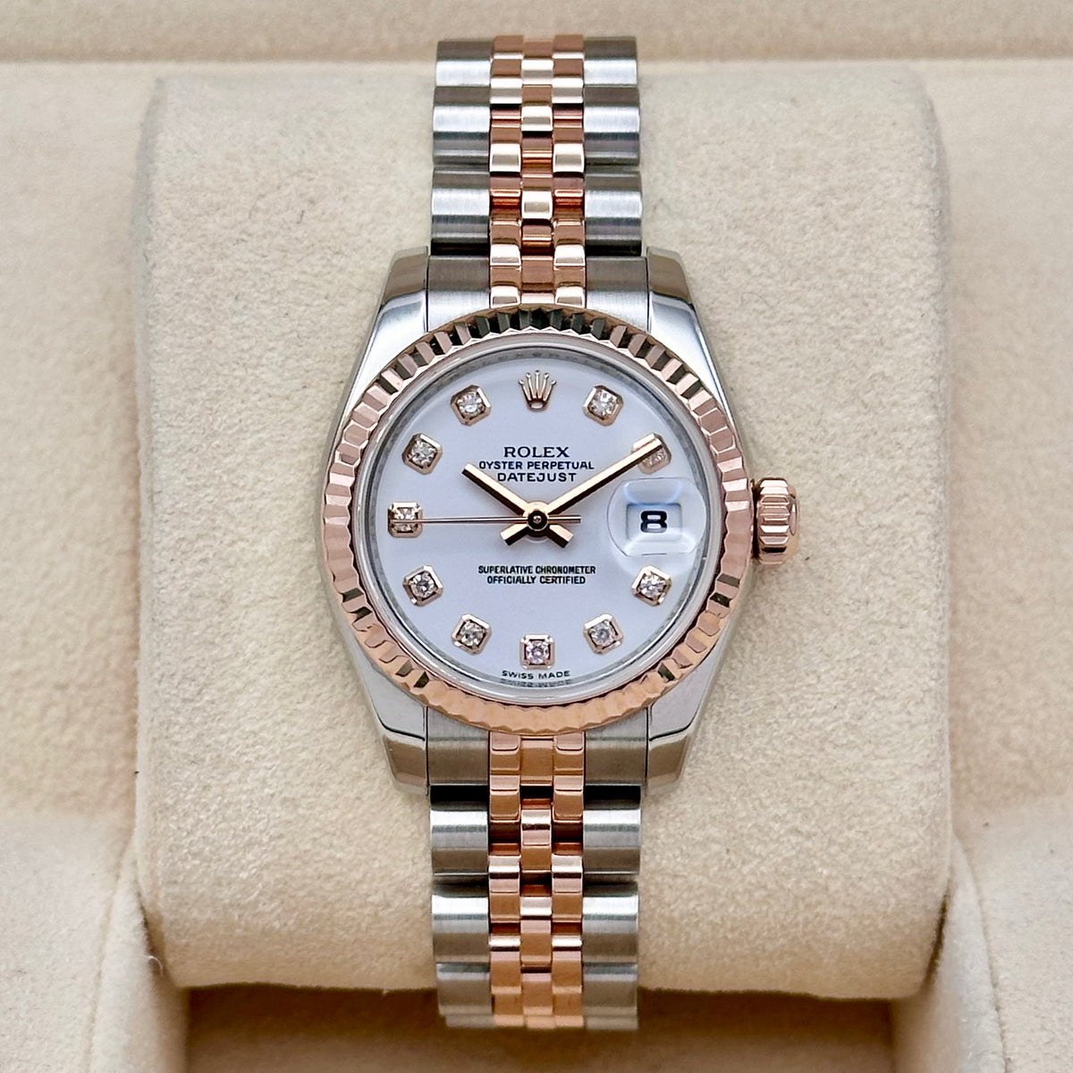 Rolex Lady-Datejust 26 White Big Diamond Dial, Fluted Bezel, Two-Tone Jubilee  Ref. 179171