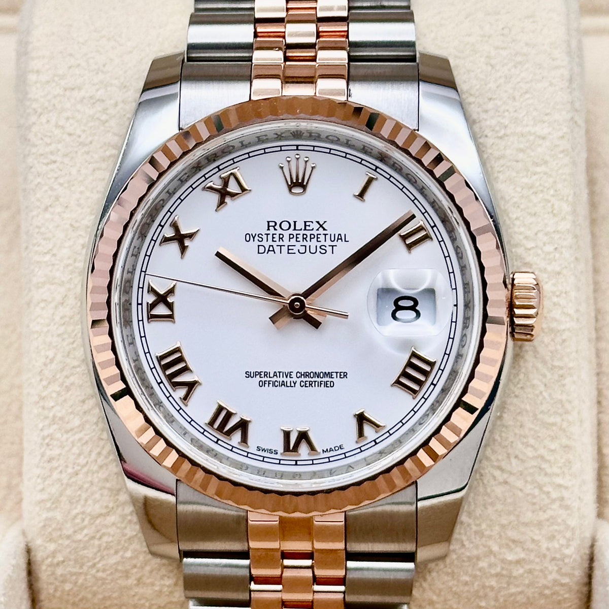 Rolex Datejust 36 White Roman Dial Two-Tone Rose Ref. 116231