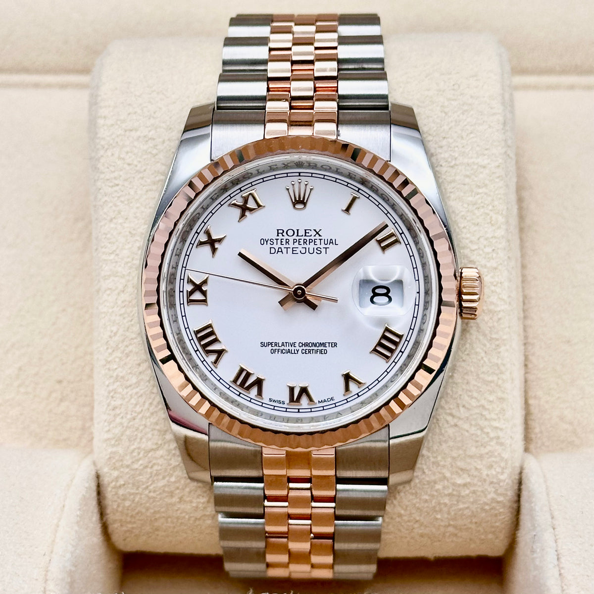 Rolex Datejust 36 White Roman Dial Two-Tone Rose Ref. 116231