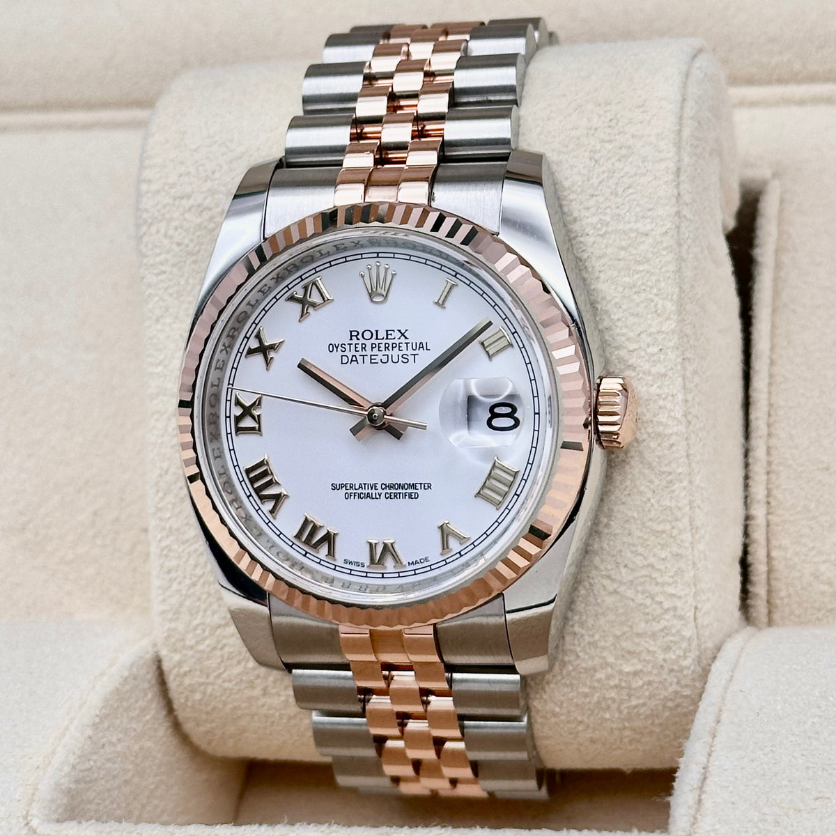 Rolex Datejust 36 White Roman Dial Two-Tone Rose Ref. 116231