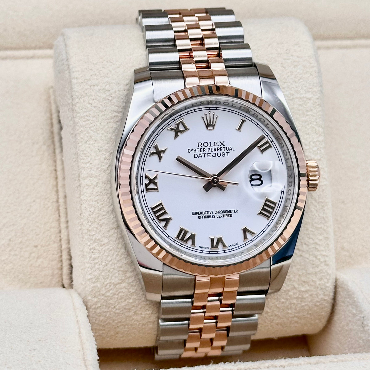 Rolex Datejust 36 White Roman Dial Two-Tone Rose Ref. 116231