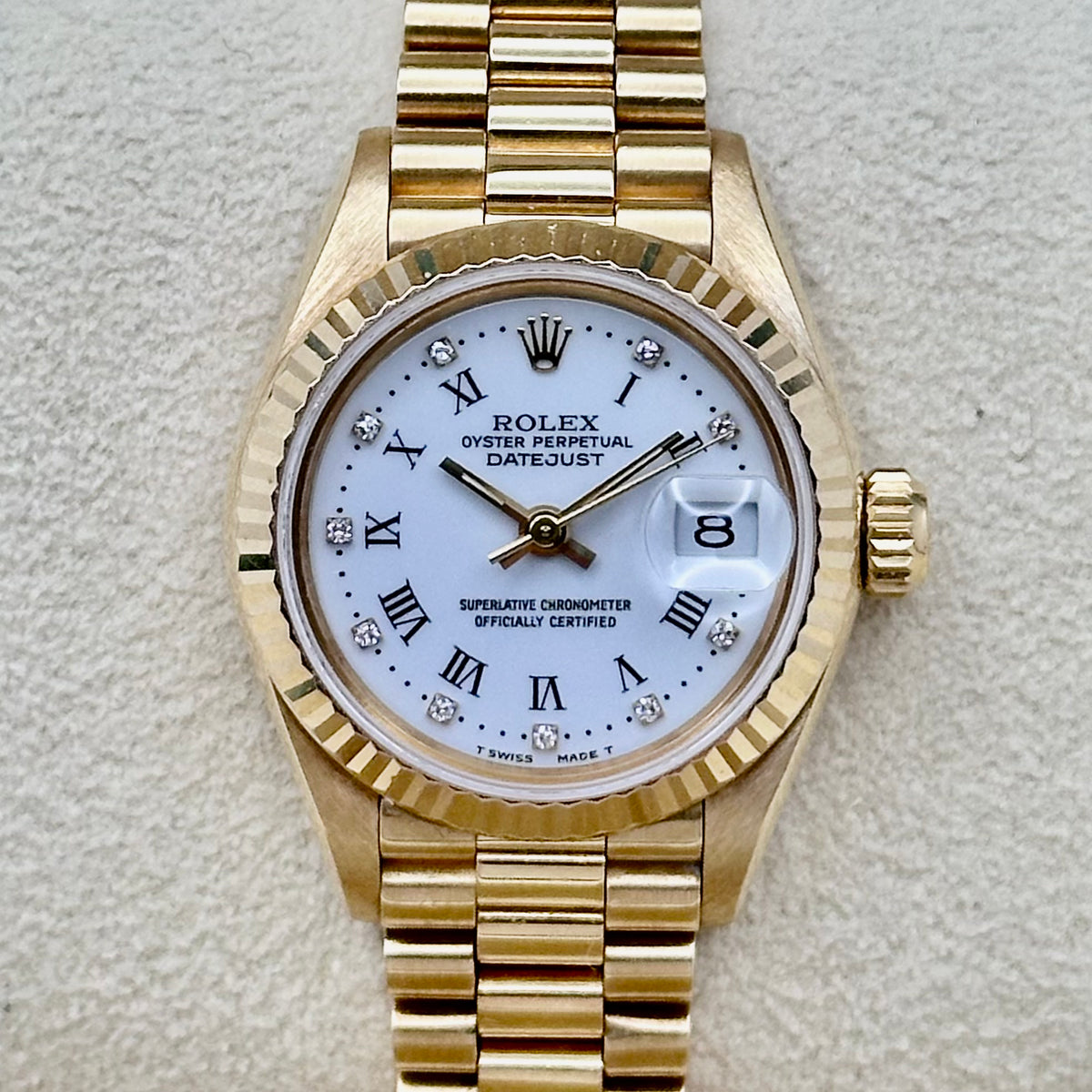 Lady-Datejust 26 White Buckley Diamond 18K Yellow Gold President Ref. 69178