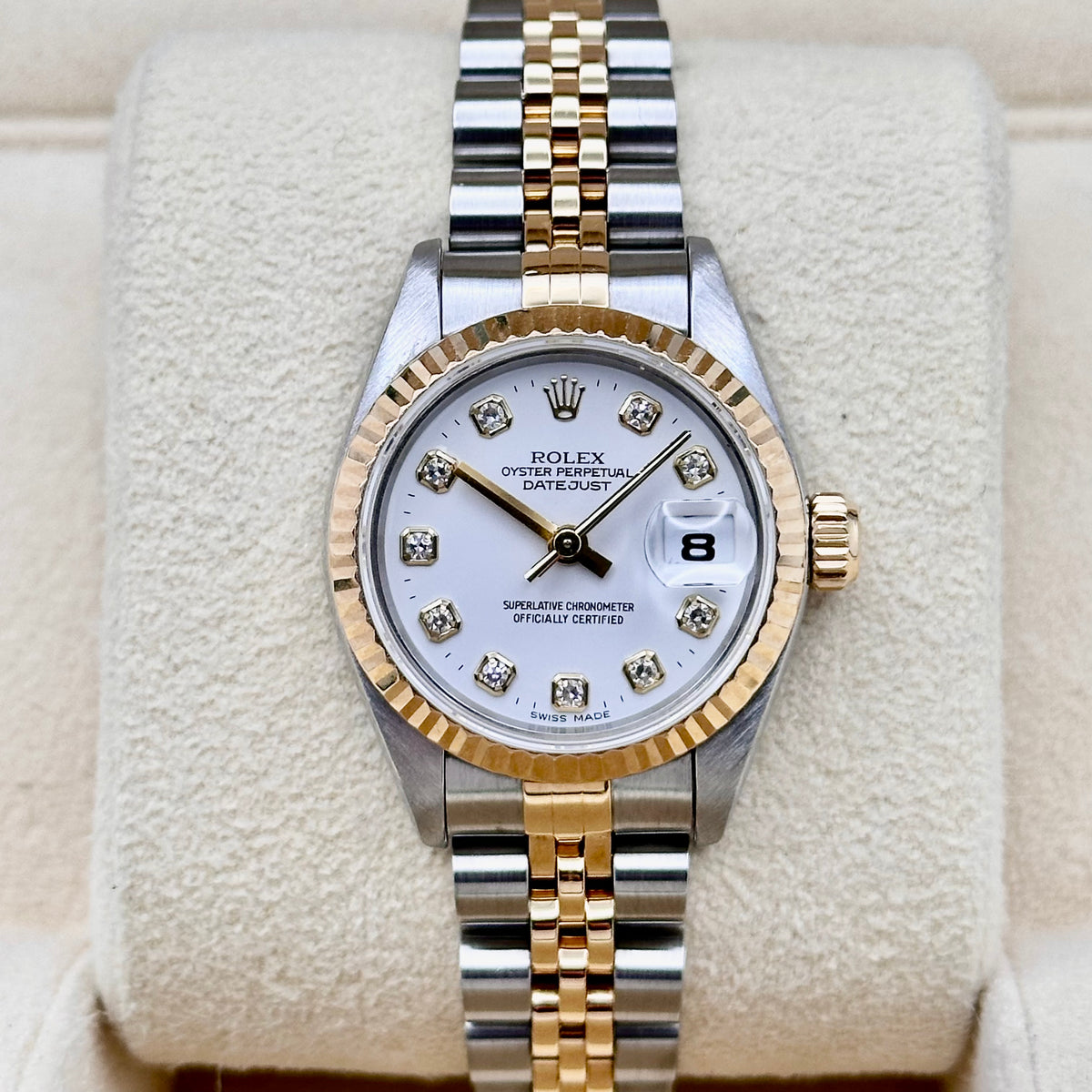 Rolex Lady-Datejust 26 White Diamond Dial, Fluted Bezel, Two-Tone Jubilee Ref. 69173