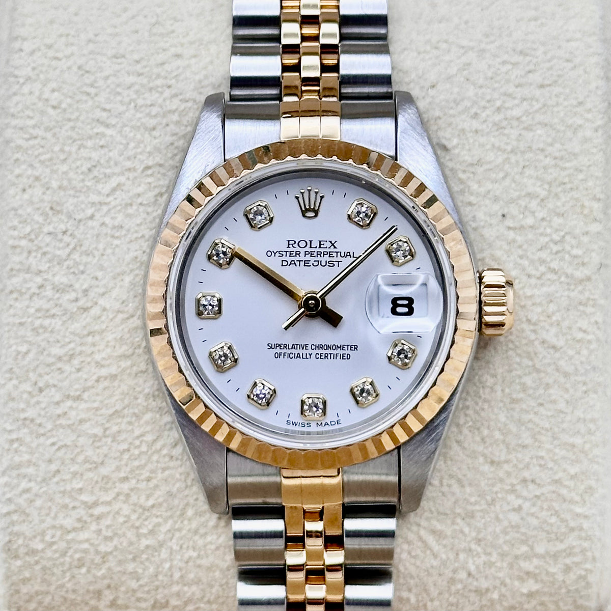 Rolex Lady-Datejust 26 White Diamond Dial, Fluted Bezel, Two-Tone Jubilee Ref. 69173