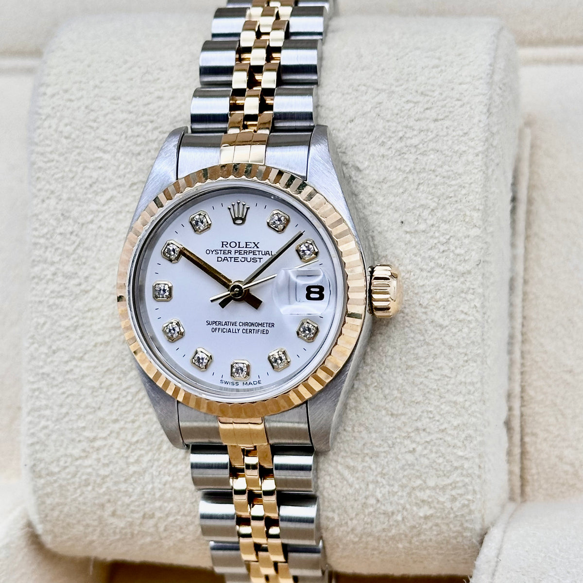 Rolex Lady-Datejust 26 White Diamond Dial, Fluted Bezel, Two-Tone Jubilee Ref. 69173