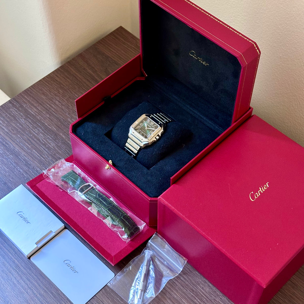 Cartier Santos Medium Steel Green Roman Dial Automatic Ref. WSSA0061