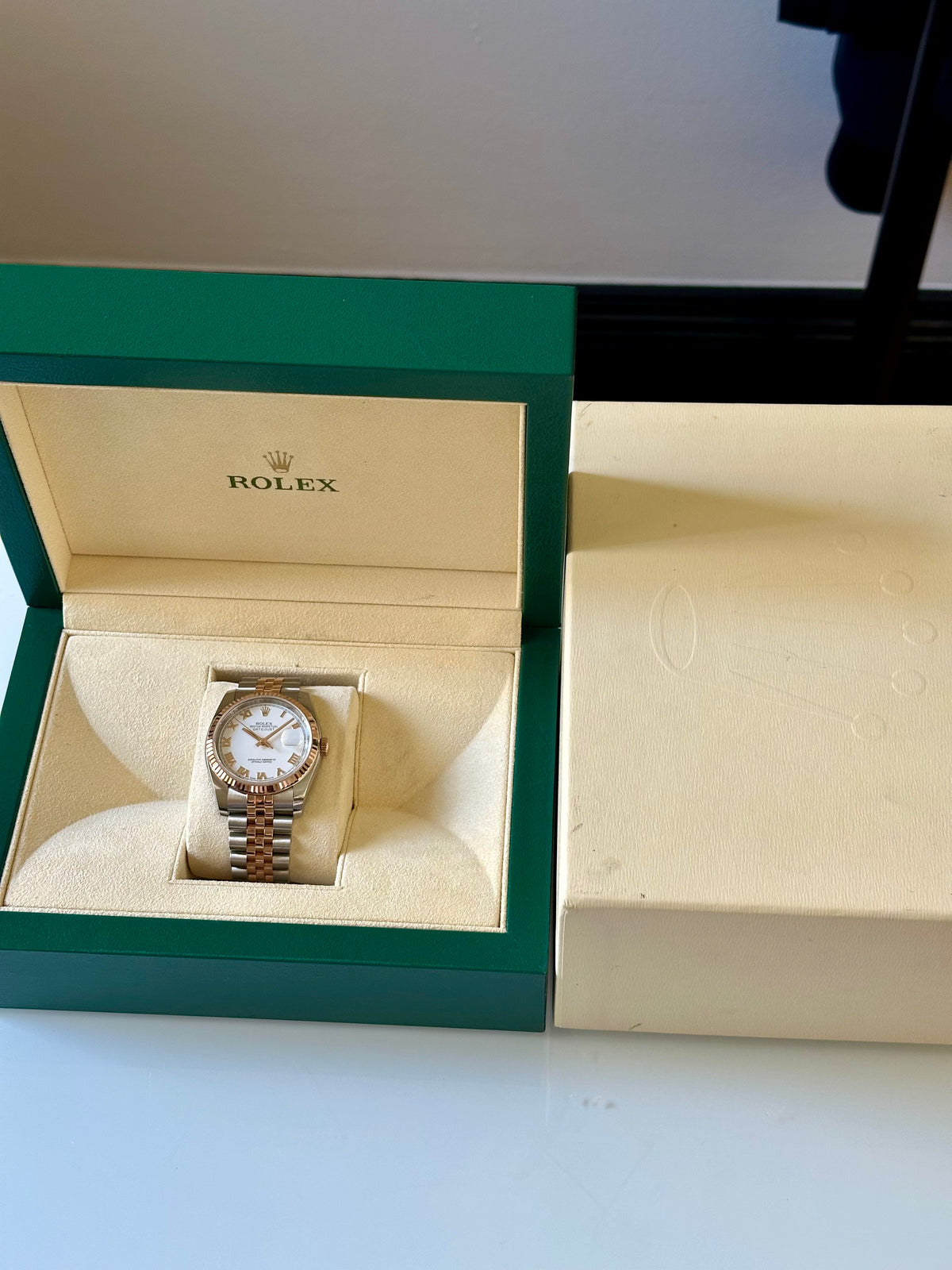 Rolex Datejust 36 White Roman Dial Two-Tone Rose Ref. 116231
