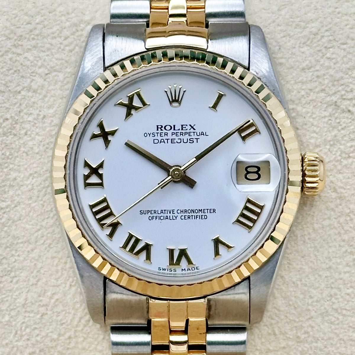 Rolex Datejust 31mm Ref. 68273 Steel and 18k Yellow Gold, white Roman Numeral Dial, Fluted Bezel, Jubilee bracelet