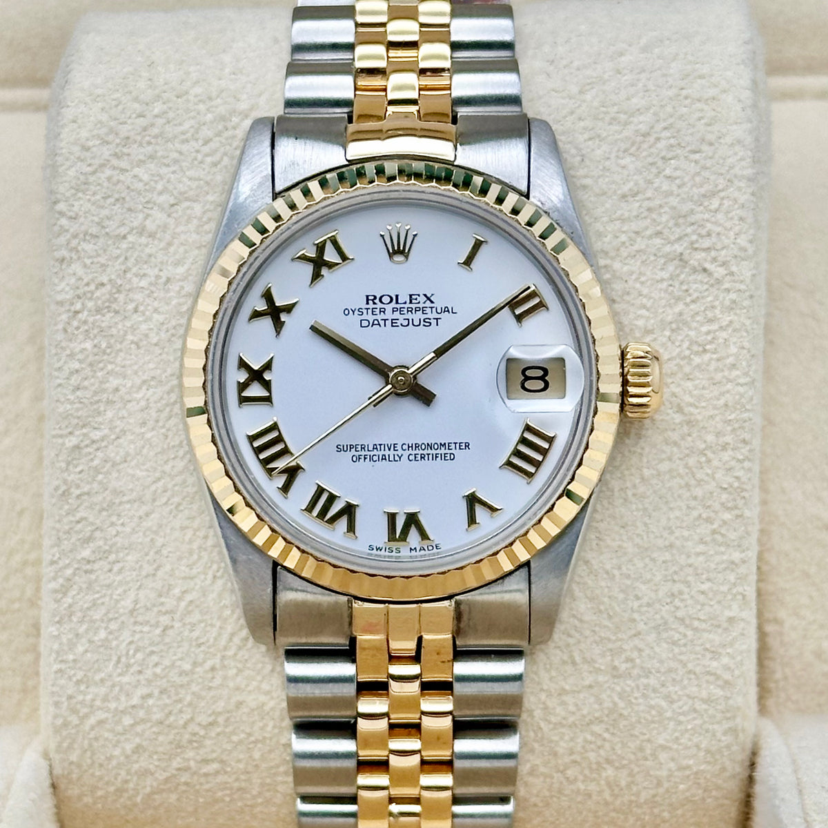 Rolex Datejust 31mm Ref. 68273 Steel and 18k Yellow Gold, white Roman Numeral Dial, Fluted Bezel, Jubilee bracelet