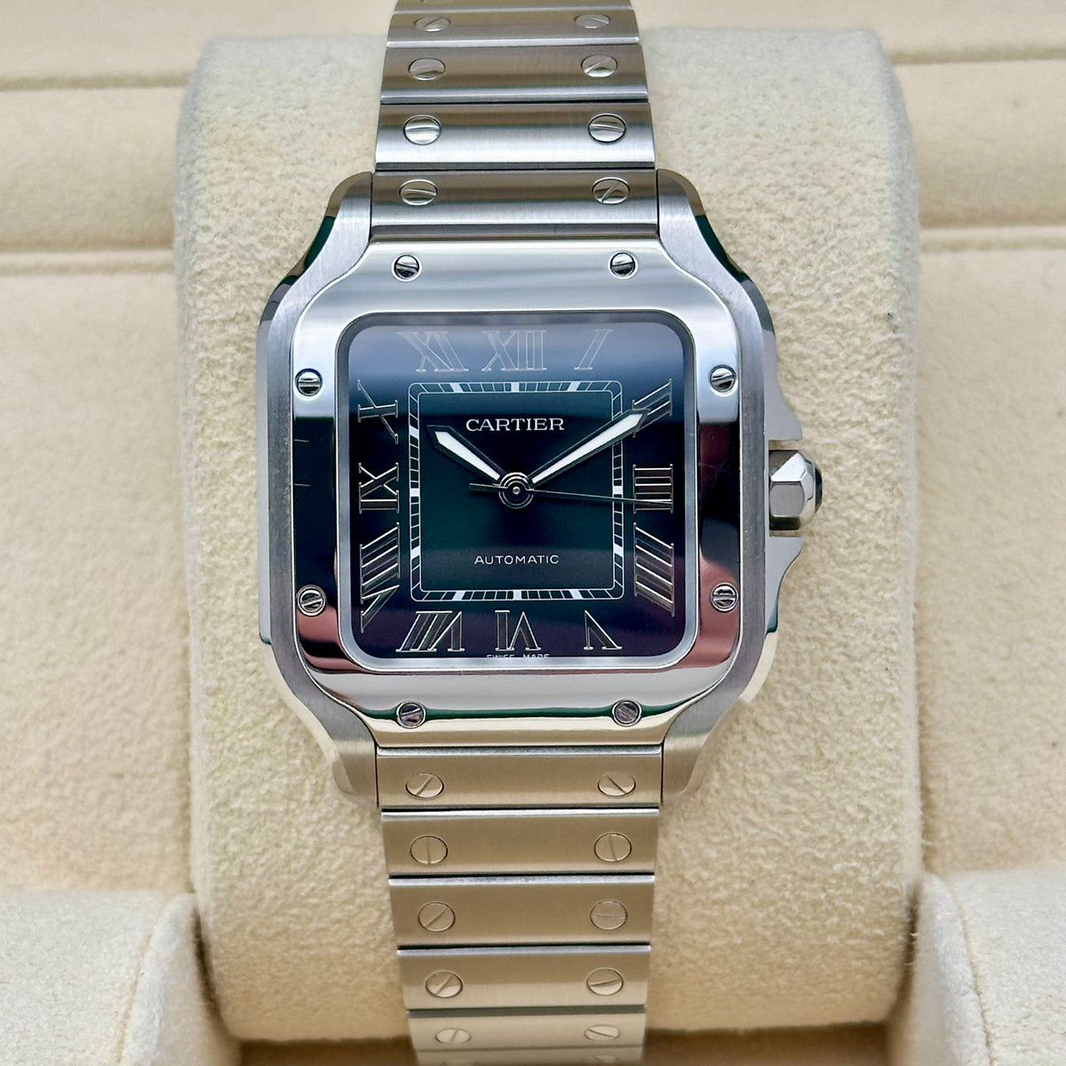 Cartier Santos Medium Steel Green Roman Dial Automatic Ref. WSSA0061