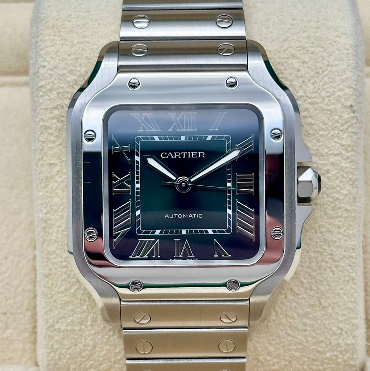 Cartier Santos Medium Steel Green Roman Dial Automatic Ref. WSSA0061