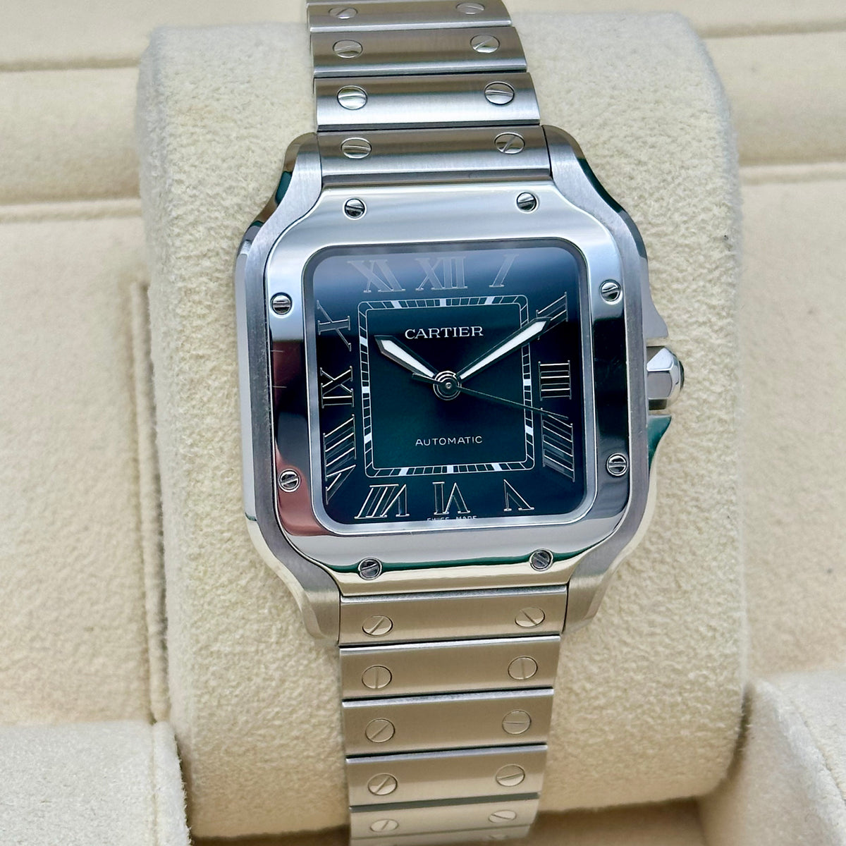 Cartier Santos Medium Steel Green Roman Dial Automatic Ref. WSSA0061