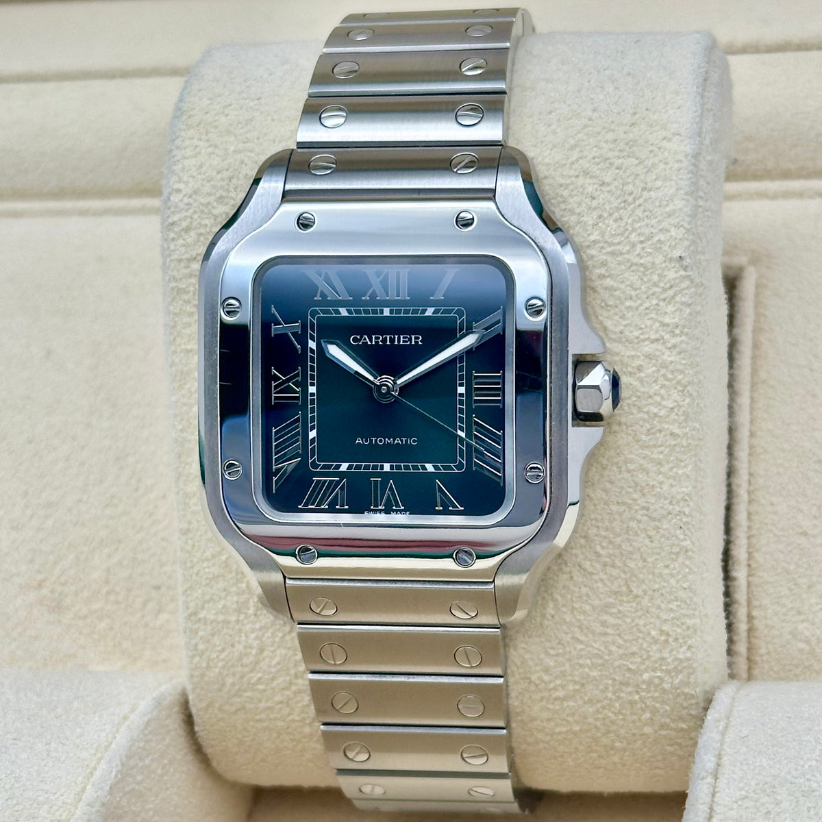 Cartier Santos Medium Steel Green Roman Dial Automatic Ref. WSSA0061