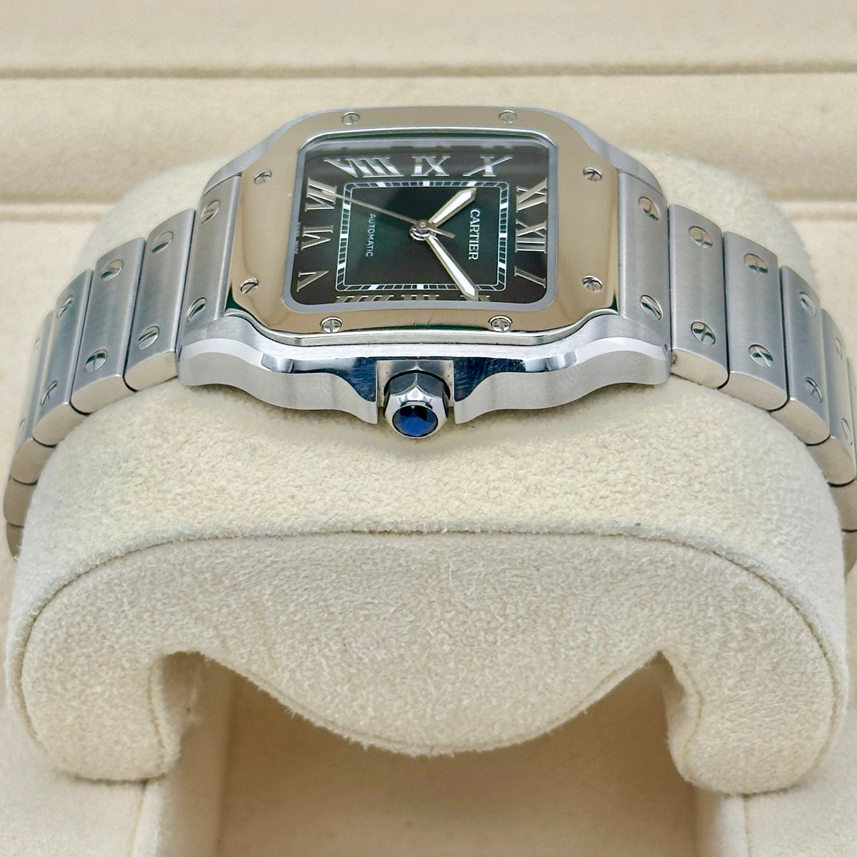 Cartier Santos Medium Steel Green Roman Dial Automatic Ref. WSSA0061