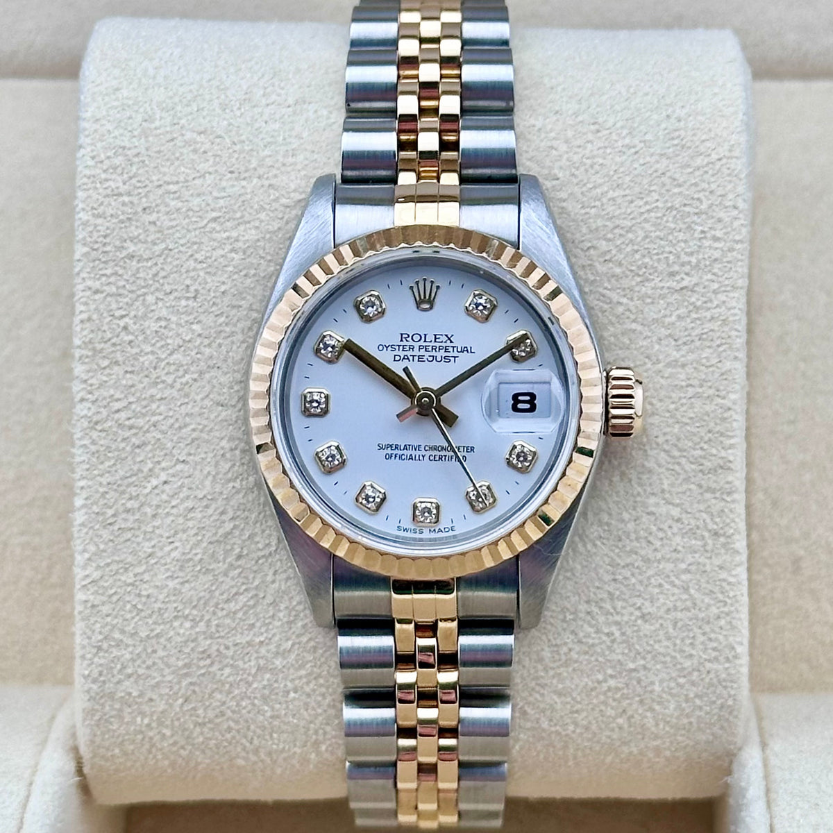 Rolex Lady-Datejust 26 White Diamond Dial, Fluted Bezel, Two-Tone Jubilee Ref. 69173