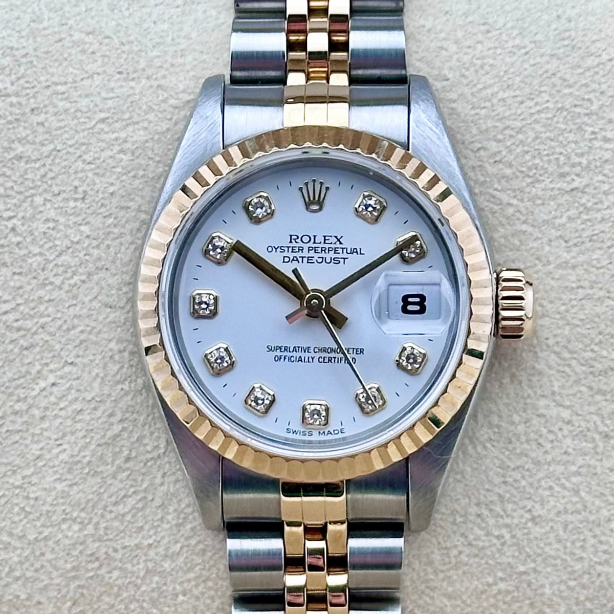 Rolex Lady-Datejust 26 White Diamond Dial, Fluted Bezel, Two-Tone Jubilee Ref. 69173